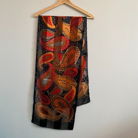 2/$20 π Careta Vintage Oldstock Sheer Scarf with Red and Orange Paisley Pattern - Picture 3 of 10